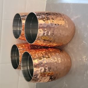 Hammered Copper-Colored Stainless Steel Stemless Wine Tumblers - Set of 4